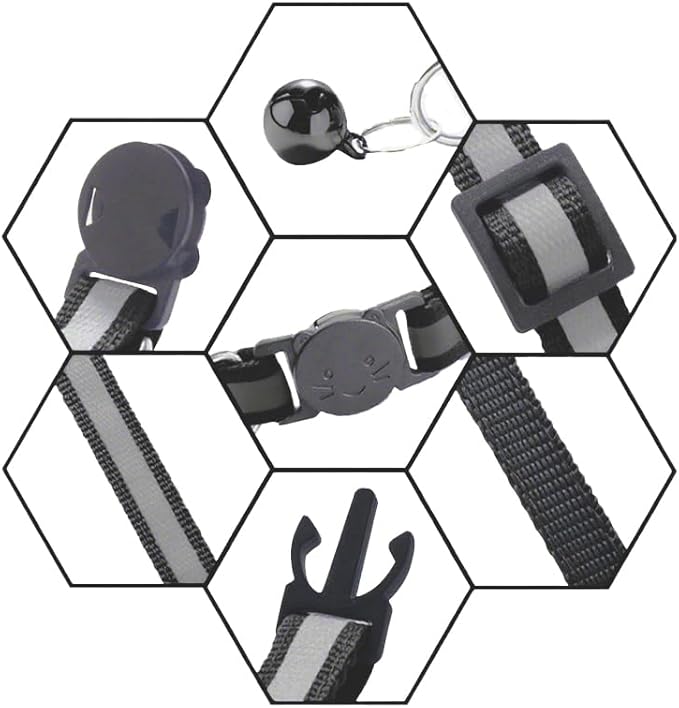 3 Pack Reflective and Breakaway Cat Collars with Bells,Adjustable Kitten Collars from 7.5 to 12.5 Inches, Ideal of Kitten Collar, Suitable for Girls and Boys (Black)