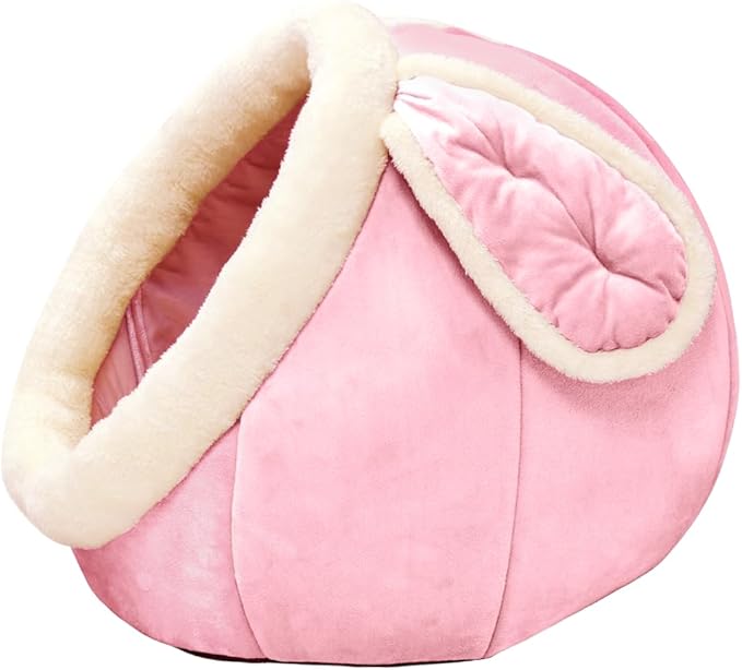 Lcybem Cat Beds for Indoor Cats - Rabbit-Shaped Cat Cave Bed with Hanging Toy,Super Soft Calming Pet Bed for Kitten,Small Dog,Warm Plush&Machine Washable&Removable Cotton Pad,cat Hideaway