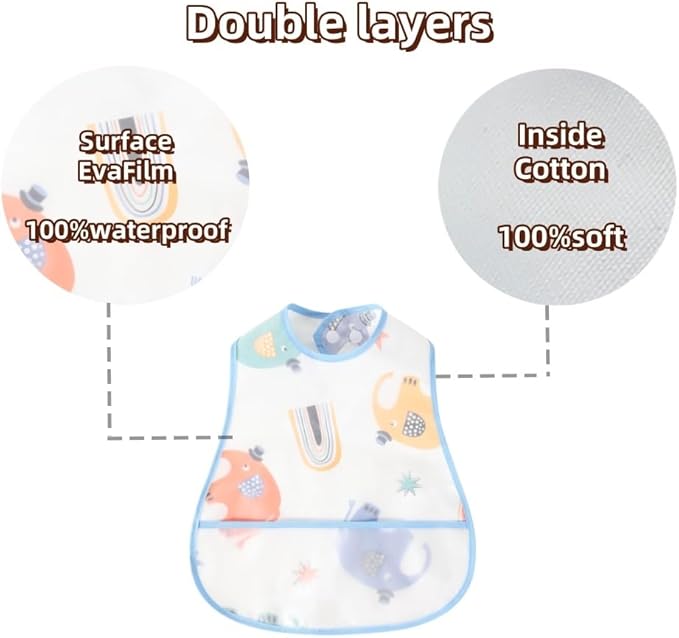 Baby bibs Waterproof Toddler bib - Feeding bib with Pocket for Infant Boy Girl Washable 6-36M