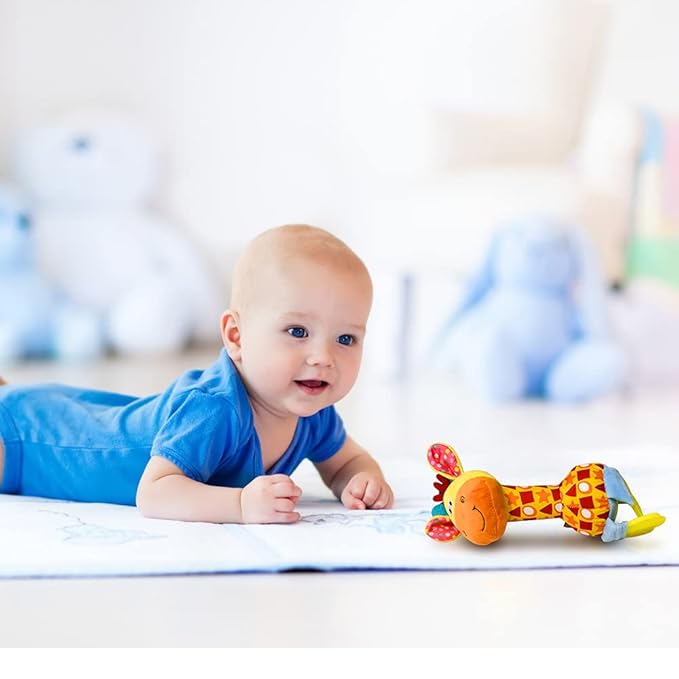 HUADADA Baby Soft Rattles Shaker, Infant Developmental Hand Grip Toys, Sensory Learning Toys with Teether, Sounds for Baby, 3-6-9-12 Months Old
