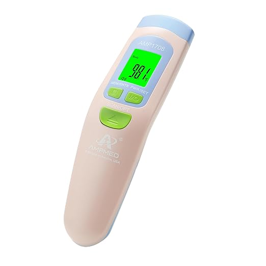 Amplim Non-Contact Forehead Thermometer for Adults, Kids & Infants | Ampmed No-Touch Medical Grade Temporal Fever Thermometer with Case, Nurse Accessories for Work, FDA-Cleared Pink Termometro Digital