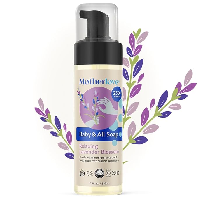 Motherlove Baby & All Soap (7.1 oz) Gentle Foaming All-Purpose Castile Soap Made with Organic Ingredients – Relaxing Lavendar Blossom
