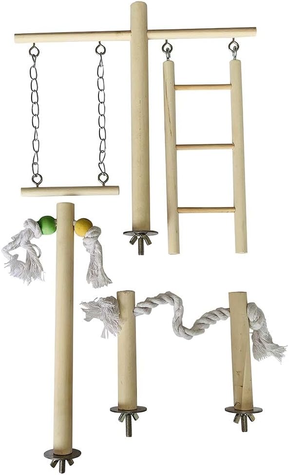 PINVNBY Bird Playground, Wood Parrot Play Gym Stand Perch Bird Cage Accessories for Small and Medium Parakeet Cockatiel Conure Love Birds Finch