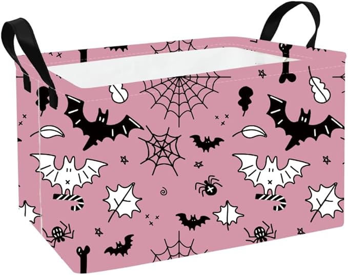 Rectangular Halloween Storage Basket Fabric Organizer Bin for Toys,Books,Clothes,Gifts,Pets-Perfect for Home,Office,Nursery,Dorm,Shelf(Rec-Bats )