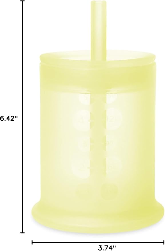 Olababy Silicone Training Cup with Straw Lid | Babies Water Drinking Cup | 6+ Mo Infant To 12-18 Months Toddler | Sippy Cup For Kids & Smoothie Cup | Baby Led Weaning (Lemon, 5 oz)