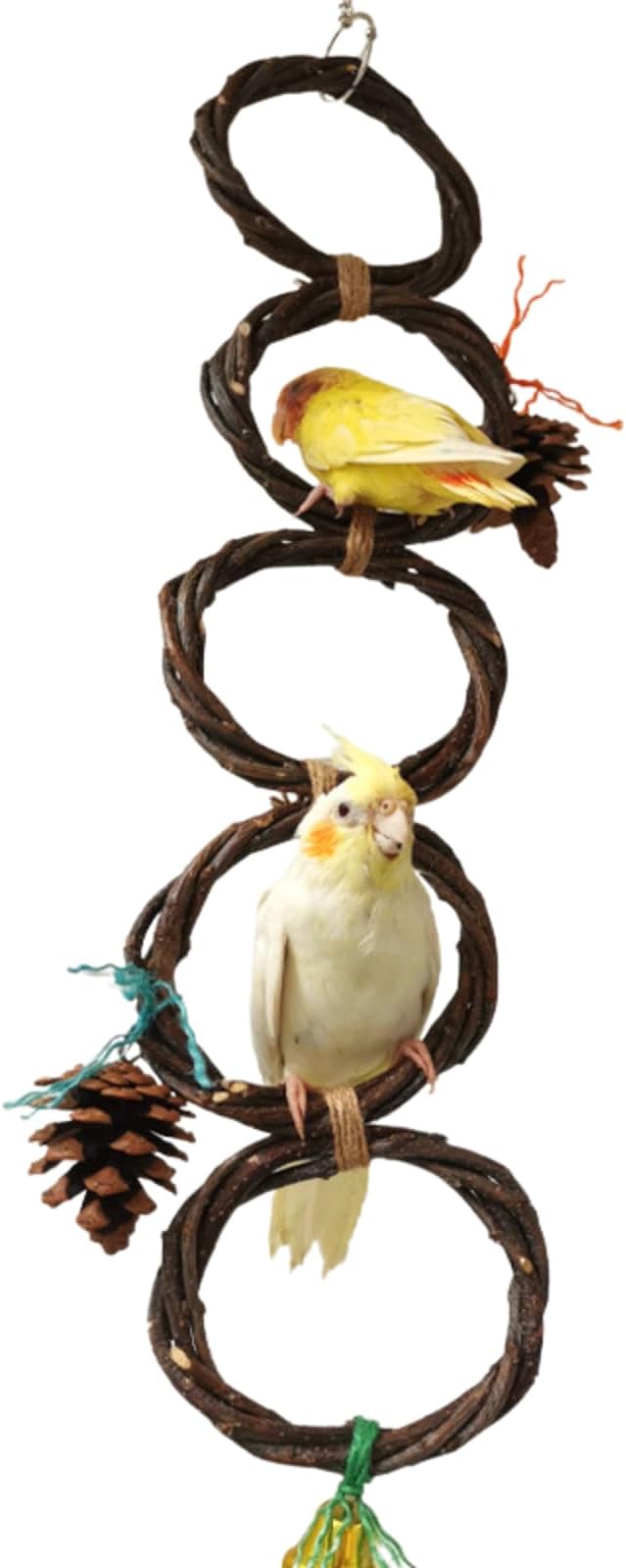 Circle Straw Bird Swing Stand Bird Perches Stand Hanging Chewing Toy for Parrots Bird Playground Cage Accessories Climbing Rope Net Ladders for Foraging Toys(Random Color) (5 Ring Single Row)
