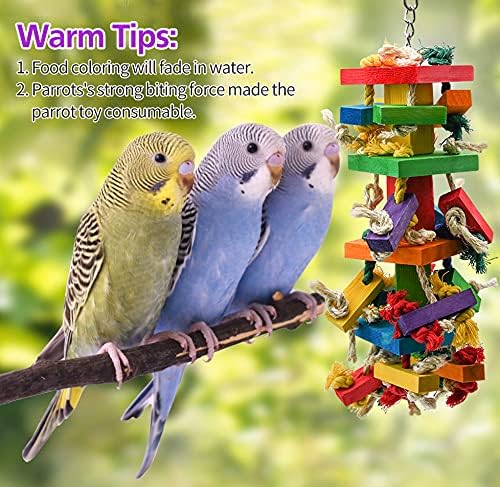 RUBY.Q 3 Pack Large Parrot Toy, 20in Bird Parrot Toy, Multicolor Natural Wooden Bird Chewing Toys for Large Macaws, African Grey and a Variety of Amazon Parrots