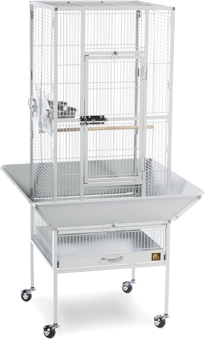 Mid-Century Marvel Bird Cage with Retro-Inspired Design, Durable Construction, Spacious Interior, and Elegant Finish for Stylish Pewter White