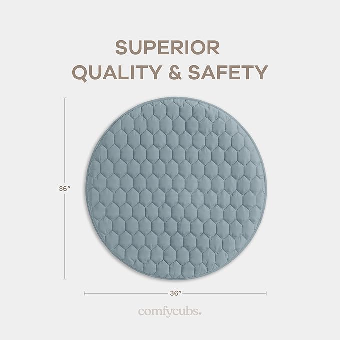 Comfy Cubs Round Kids Play Mat -Small 36 inches Soft Quilted Baby Floor Mat with Non-Slip Bottom - Plush Design for Toddlers' Playtime and Relaxation - Comfortable and Durable - Pacific Blue
