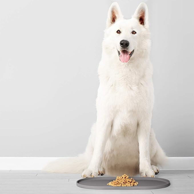 DogBuddy Dog Food Mat - Waterproof Dog Bowl Mat, Silicone Pet Mat for Food and Water Bowls, Nonslip Pet Feeding Mat with Edges, Dogs Food Mats for Floors, Puppy Supplies (Small, Gray)