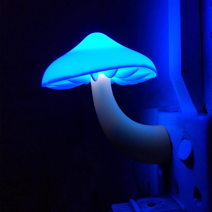 2Pack Sensor LED Night Light Plug in Lamp Mushroom Nightlight Cute Night Lights for Adults Kids Bedroom, Bathroom,Toilet,Hallway,Stairs,Kitchen Blue