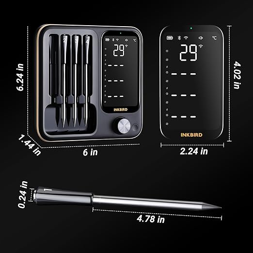 Wireless Meat Thermometer with 4 Probes, Inkbird Wifi BluetoothThermometer Digital Wireless for Rotisserie Grill Oven,Unlimited Range Dishwasher Waterproof Bluetooth Meat Thermometer for iOS & Android