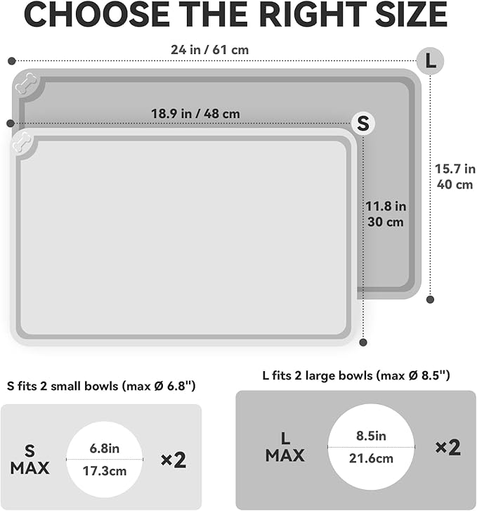 VIVAGLORY Dog Food Mat Flexmat Dog Bowl Mat, Placemat Food Tray with Raised Edges & Lip for Indoor Floor, Non Slip Waterproof Silicone Dish Placemat for Cat & Pet, S, Pink