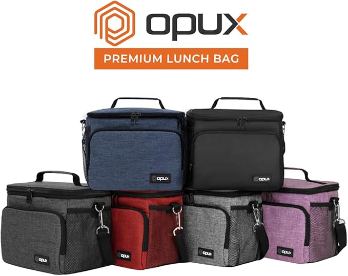 opux Insulated Lunch Bag for Men Women, Soft Lunch Box for Office Work School Picnic, Leakproof Lunch Cooler Bag with Shoulder Strap for Kid Adult Boy Girl, Medium Lunchbox Lunch Tote (Heather Gray)