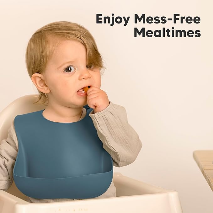 KeaBabies 2-Pack Silicone Baby Bibs for Eating - Sturdy Food-Grade Silicone Bibs for Babies Girl, Boy, Large Food Catcher, Clean & Put On Easily, Waterproof Toddler Feeding Essentials (Valiant)