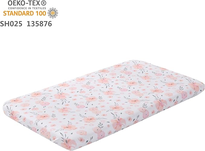 PINNKKU 3-Piece Crib Bedding Set for Boy Girls, Includes Crib Skirt, Blanket, Sheet, Baby Bedding, Floral, Mini Size