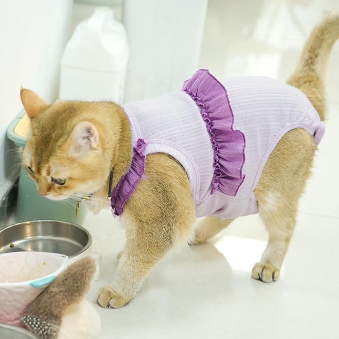 Cat Recovery Suit,Kitten Onesie After Surgery,E-Collar Alternative for Abdominal Wound and Skin Diseases,Soft Breathable Bodysuit After Spay(Purple-l)