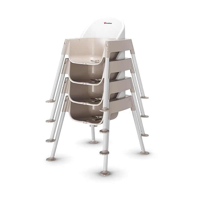 Foundations Secure Sitter 11" Feeding Chair, Stable “No Tip” Feet, 3-Point Adjustable Harness, Removable Tray, Easy to Clean, Smooth Plastic (White/Tan)