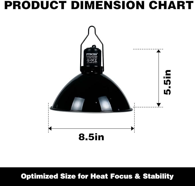 8.5-inch Standard lamp Dome for Reptile Heating Lamps, Object Heat Ceramic Heat emitters, up to 200W for Bearded Dragons Turtles Snakes and Lizards Lamps E26