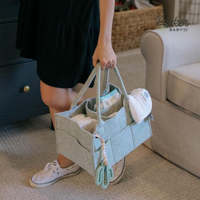 Parker Baby Diaper Caddy - Nursery Storage Bin and Car Organizer for Diapers and Baby Wipes - Sage Green, Regular