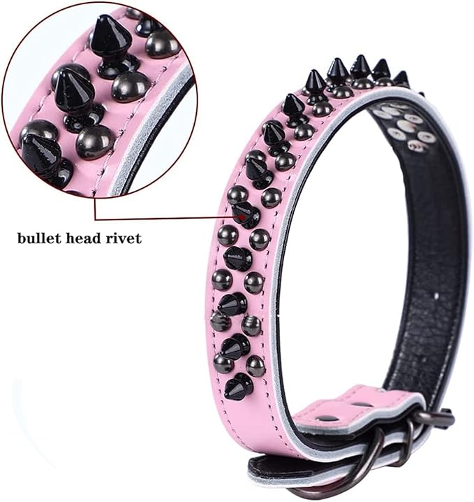 Spiked Studded Dog Collar, Genuine Leather Dog Collar, Adjustable Pet Collars for Medium Large Bulldog Pitbull Mastiff Poodle Boxer (M:29-38cm, Red-1)