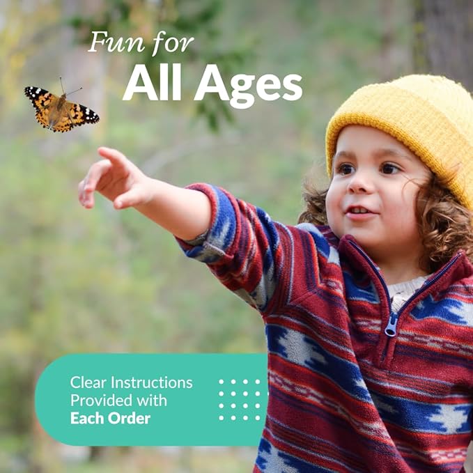 Clearwater Butterfly Live Painted Lady Butterflies - Butterfly Growing Kit with Live Caterpillars - Mesh Cage Included - Butterfly Habitat - 5 Live Caterpillars to Butterflies - Live Butterfly Kit