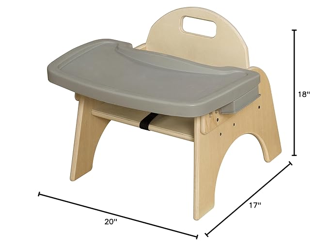 11'H Montessori Low Feeding Chair, Toddler Wooden Stackable Chair with Removable Tray, Safety Harness, Suitable for Ages 3-5