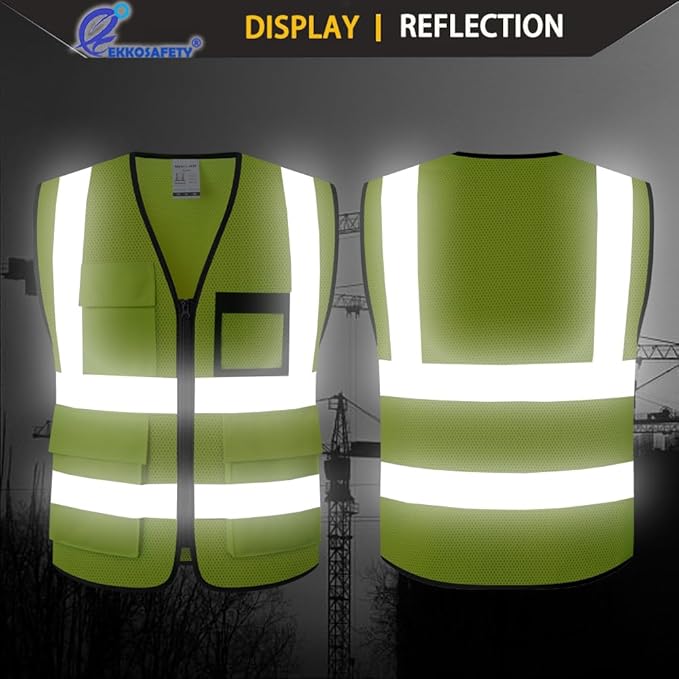 Hi Vis Reflective Safety Vest for Men Women Mesh Class 2 High Visibility Vest with Pockets,Meets ANSI/ISEA Standards(EK170-Mesh-Yellow-XL)