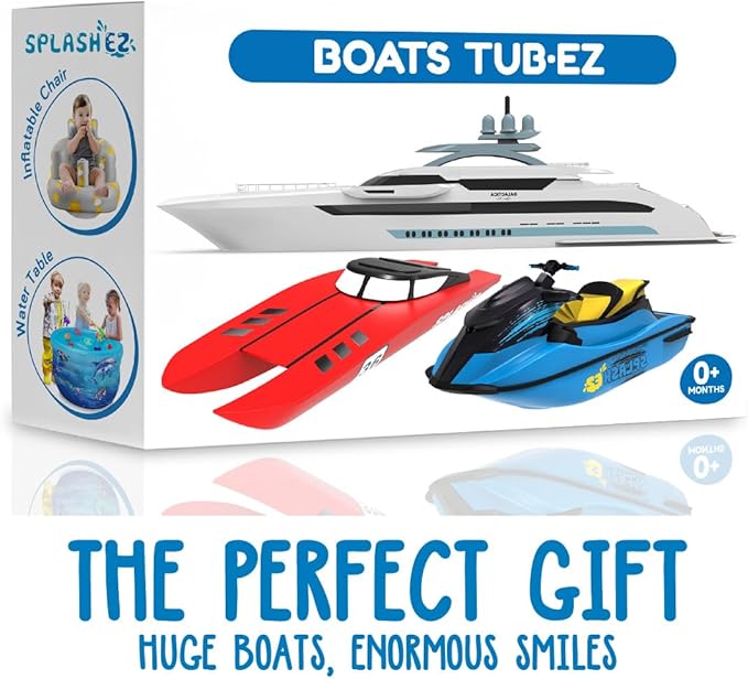 SplashEZ Bath Toy Boats for Toddlers, Mold Free Boat Bath Toys for Kids & Toddlers, No Hole for Water Floating Ships for Bathtub, Pool, Shower for Boys & Girls, 3-Pack: Jet Ski Yacht Catamaran