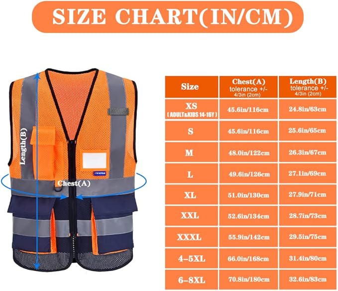 SMALL High Visibility Mesh Safety Reflective Vest with Pockets and Zipper