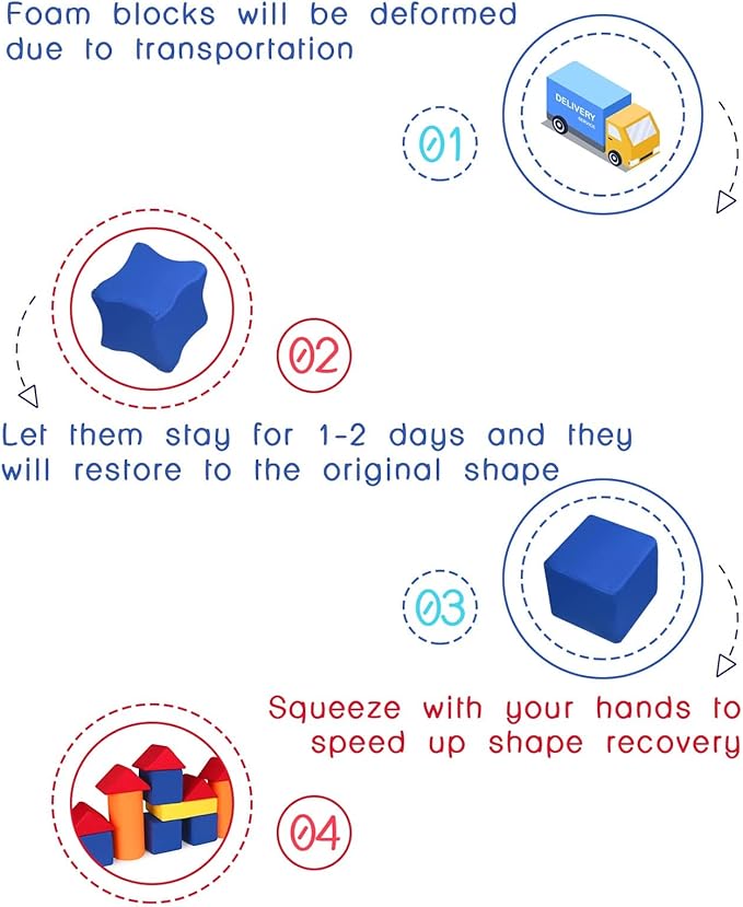 Toddler Foam Building Blocks, 12 PCS + 4 Kinds of Shapes Colourful Stacking Block Sets for Kids, Soft Foam Building Blocks Throwing Toys