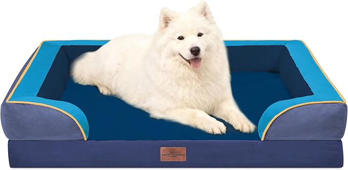 Comfort Expression Orthopedic Dog Bed for Large Dogs 36x27 Inch, Waterproof Egg Crate Foam Large Pet Bed with Removable Bolsters, Dog Couch with Washable Cover & Non-Slip Bottom, Hidden Bay