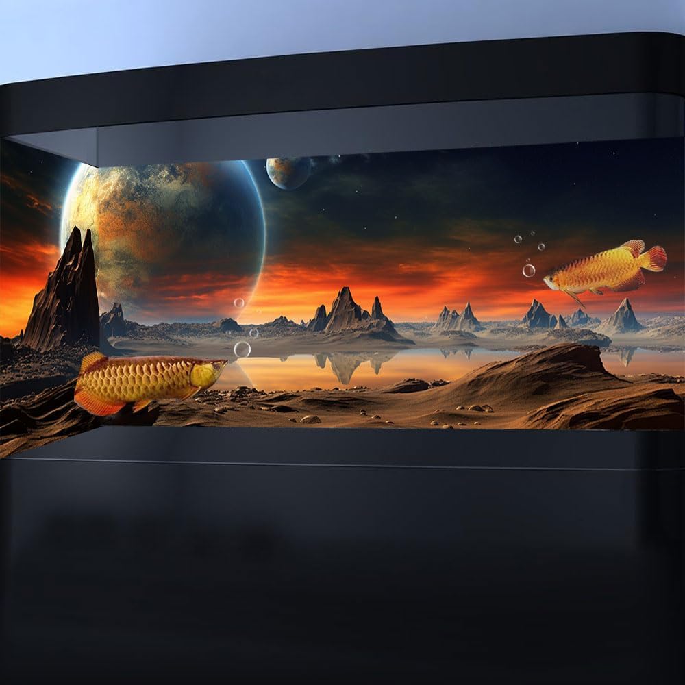 24X12IN Cosmic Aquarium Background, Cool Parallel Space Themed Fish Tank Background, Tropical Desert Terrarium Background with 8 EVA Double-Sided Tape
