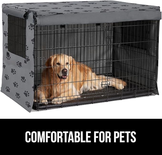 GORILLA GRIP Dog Crate Covers compatible with Amazon Basics Dog Crates, All Sides Open, Privacy Cover Fits 42" Wire Kennel, Breathable Mesh Windows, Light Reducing Puppy Training Cage Topper, Gray Paw