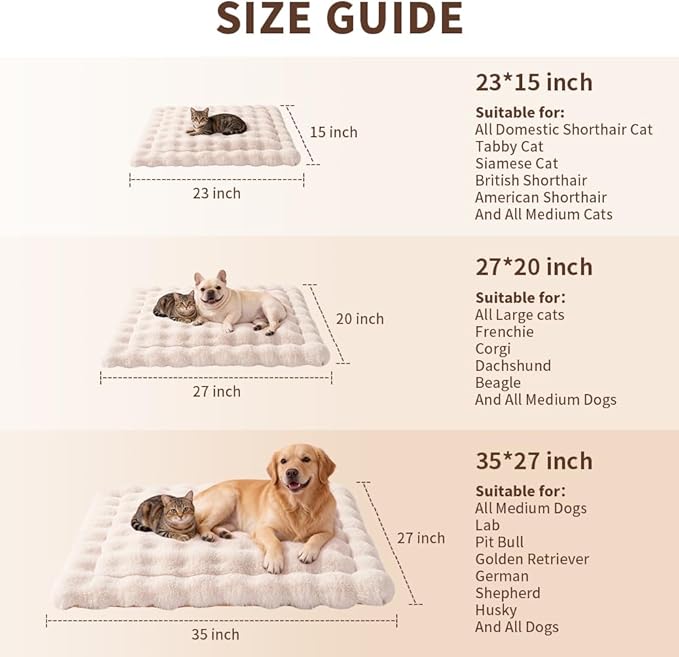 Self-Warming Cat Bed, Plush Faux Fur Pet Bed Mat with Anti-Slip Bottom, Ultra Soft Heated Bed for Cats & Medium Dogs, Cozy Fluffy Pad for Couch & Crate, Machine Washable, 27x20 Inch White