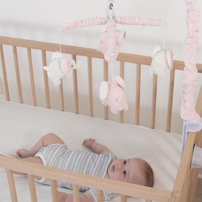 The Peanutshell Crib Mobile for Girls - Soft Pink Musical Baby Crib Mobile with 12 Lullabies, Cute Elephant Baby Pink Elephant Nursery Decor
