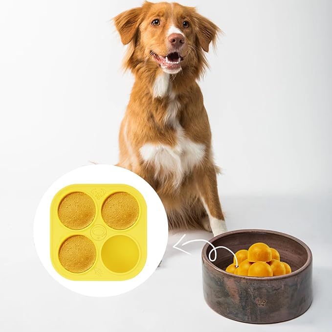 Silicone Dog Treats Molds for Large Dog Toy, 4 Cavities Reusable Treat Tray for Freezing Puppy Mold for Making Snack Easy to Release (Yellow)