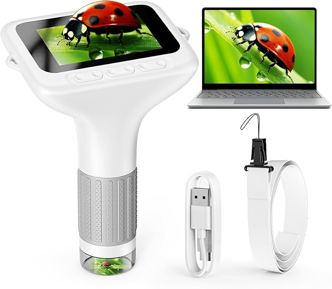Microscope for Kids, 3'' Digital Handheld Kids Microscope with Adjustable Light, 1000X 1080P Pocket Portable Mini Micro Scope, Stem Toys for Ages 5-7 8-12 Teen Boys and Girls Educational Gifts, White