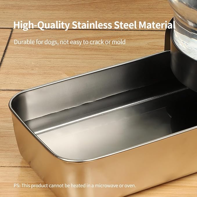 PAKEWAY 1 Gallon Automatic Gravity Dog Water Bowl Dispenser, Stainless Steel Large Capacity Pet Waterer with 3 Filters for Small to Medium Dogs and Cats
