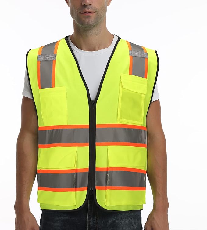High visibility Class 2 Safety Vest,Hi Vis Vest with 2 inch wide Reflective Strips,Construction vest for men