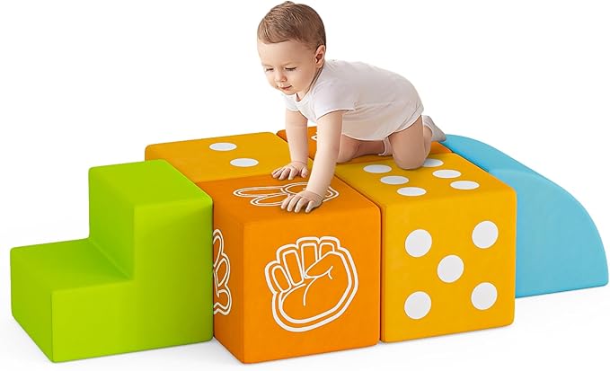 UMOMO Multi Form Combination Transformation 6 PCS Foam Climbing Blocks Gift for Children, Dice & Rock-Paper-Scissors Mode, Colorful Modular Climb Activity Play Set Toy for Toddlers Preschool Playroom