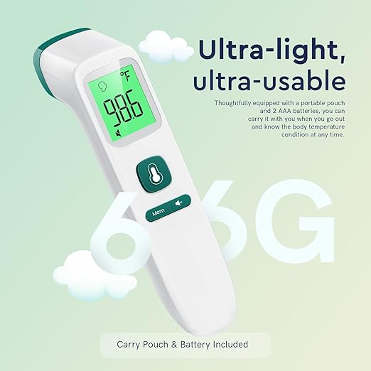 Forehead Thermometer for Adults and Kids, Fast Accurate Thermometer with Fever Alarm, 1S Reading & Silent Mode, Easy to Use Health Thermometer (Green)