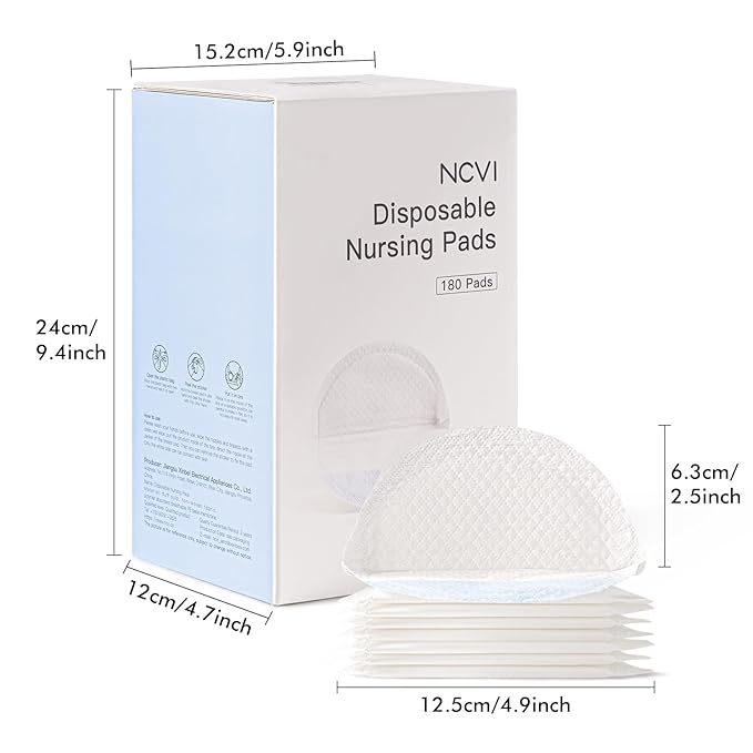 NCVI Super Absorbent Disposable Nursing Pads 180 Count, Stay Dry Breast Pads for Leaking Milk, Soft and Breathable, Leakproof Nipple Pads Individually Wrapped, Breastfeeding Essentials for Moms