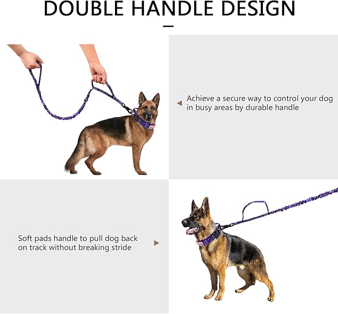DAGANXI Tactical Dog Collar, Adjustable Military Training Nylon Dog Collar with Control Handle and Heavy Metal Buckle for Medium and Large Dogs, with Patches and Airtags Case (XL, Purple Sky-Set)