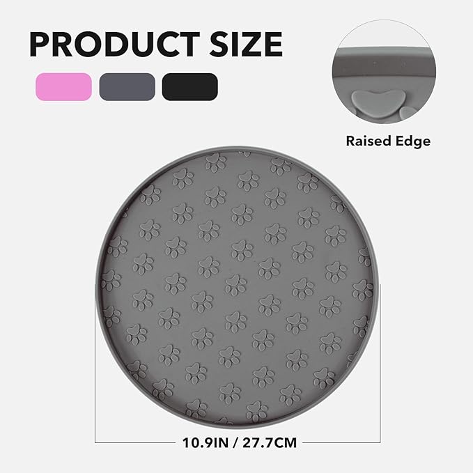 Silicone Pet Food Mat - Waterproof Dog Food Bowl Mat Cat Feeding Mat Thicker Pet Placemat Eating Mat with High Lip to Prevent Spills, Dog & Cat Water Bowl Mat for Messy Drinkers to Protect Floors,Gray