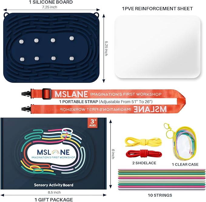 Sensory Activity Board: Silicone Fidget Toy | Shoe Tying Practice & Portable Travel Strap | Silence Stress Relief for ADHD & Autism | Anxiety Calming | Kids 3+ & Adults Ready Packaging