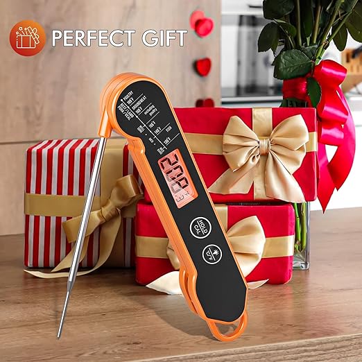 Meat Thermometer Digital with Backlight, Calibration & Hold Function, IP65 Waterproof Food Thermometer for Cooking, Outdoor Grilling, Candy Making