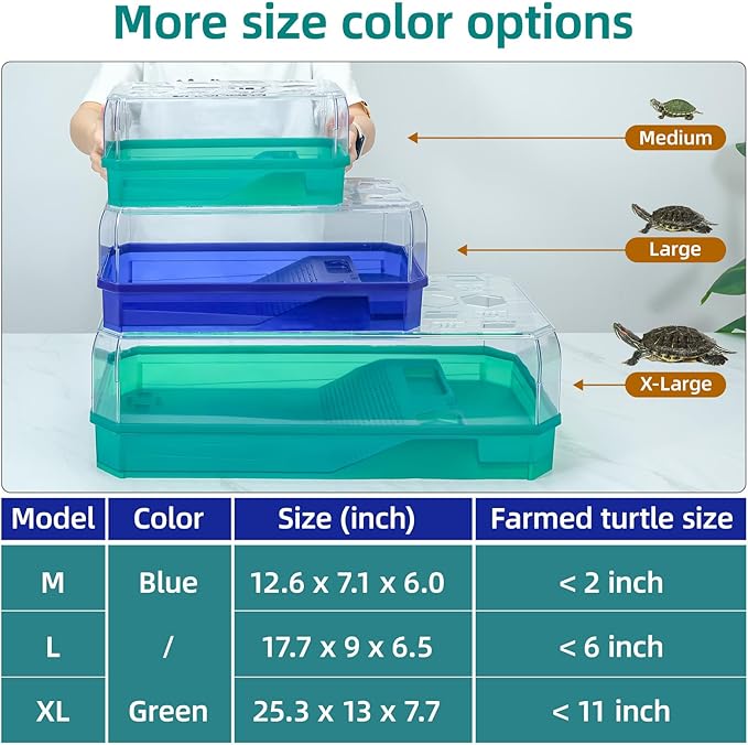 Turtle cage Tortoise Terrarium with Pump&Filter with Shower Function Easy to Change Water and Clean Water for Turtle Horned Frog Hermit Crab Blue, L