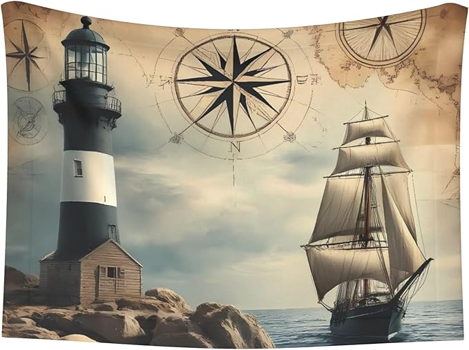 Waterproof Dog Blanket Soft Pet Blanket for Puppy Cat, Fleece Cat Throw Blankets for Furniture Bed Couch Sofa Reversible - Vintage Nautical Lighthouse