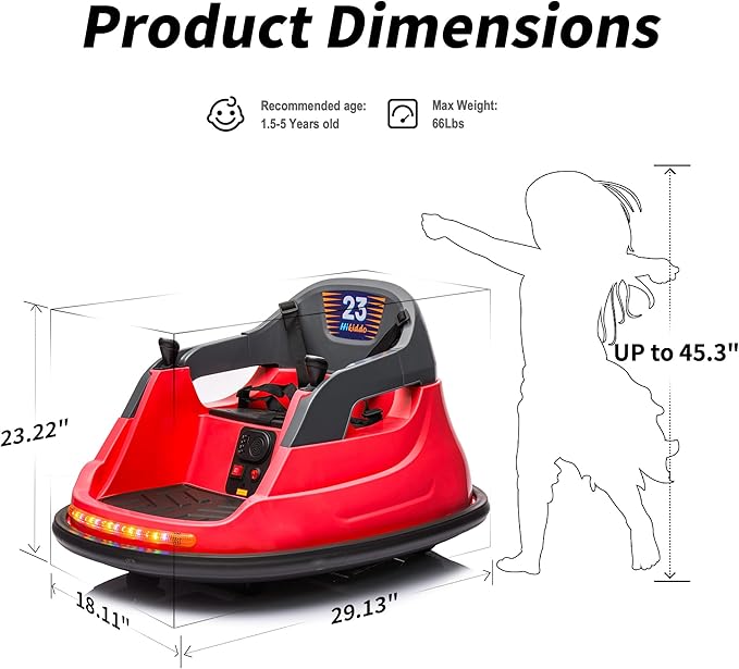 12V Kids Electric Bumper Car, Baby Bumper Car for Toddlers w/Remote Control, 360° Spinning - Red